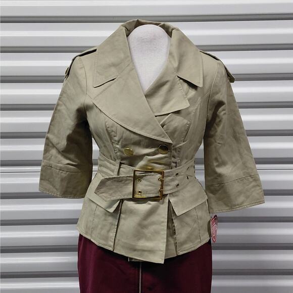 Blanc Noir Womens Cropped Linen Safari Trench Coat Size Small Beige Jacket NWT - Picture 3 of 11